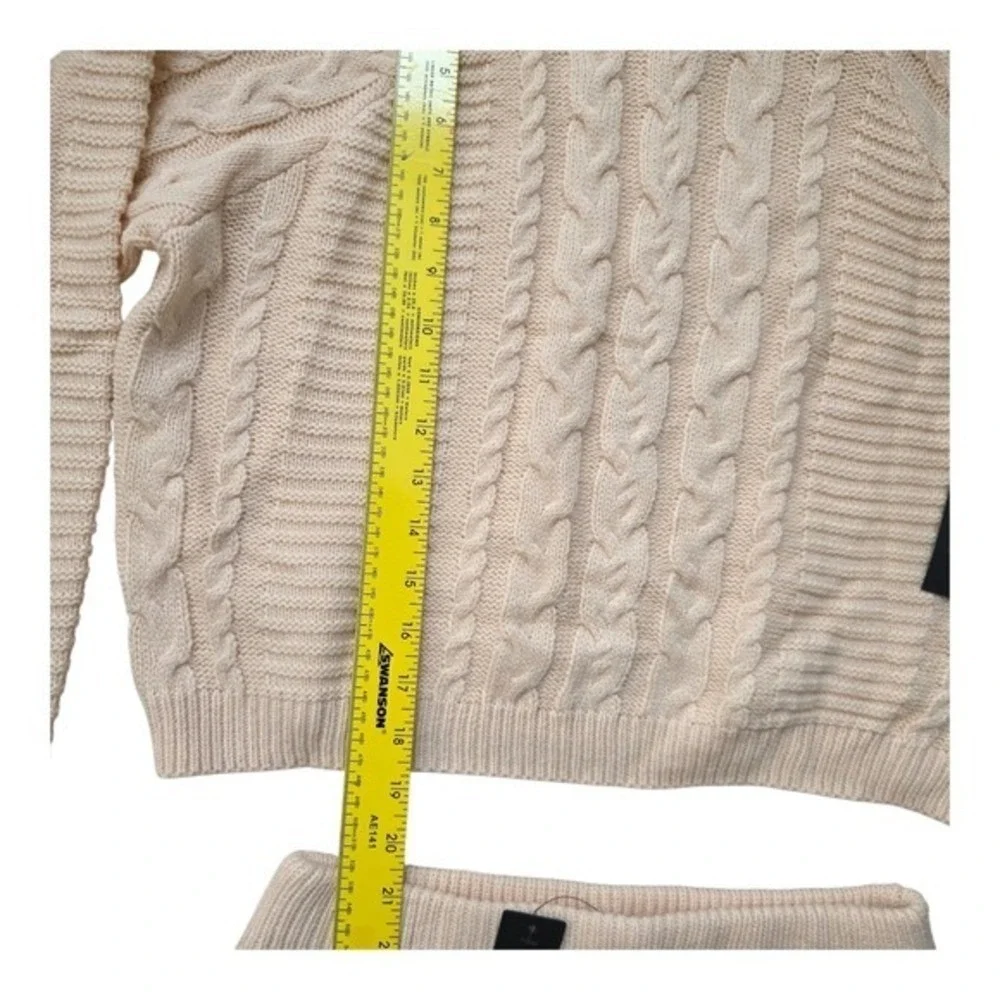 Lulus Cable Knit Sweater Mini Skirt Set Medium M Stretchy Elastic Waist Cream